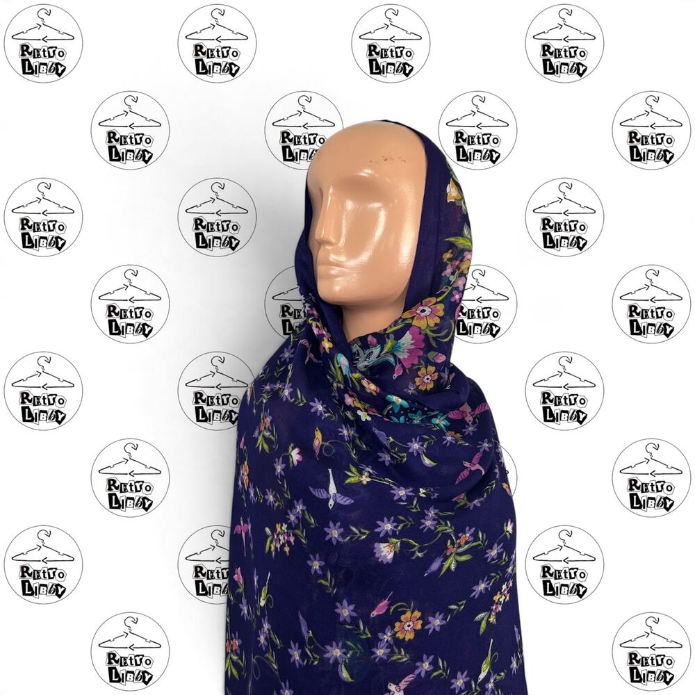 NWT Vera Bradley Purple Paisley Floral Scarf Fringe Rayon Bird Print Lightweight - Picture 5 of 17